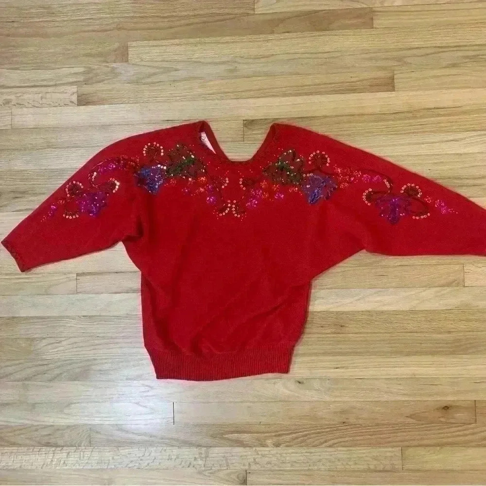 Vintage Diana‎ Marco Beaded Holiday Festive Christmas Bat Wing Sweater Sz 22
